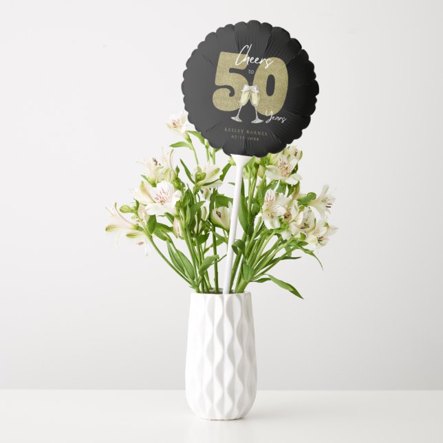 Cheers To 50 Years Black Gold Birthday Party Balloon (Vase)