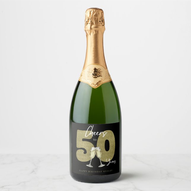 Cheers To 50 Years Black Gold  Sparkling Wine Label (Front)