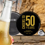 Cheers to 50 Years Business Anniversary Bottle Opener<br><div class="desc">Button bottle opener is personalized with your business name,  years in business,  year started and today's year. Ideal for any business anniversary celebration or as a party gift. MORE items in our store.</div>