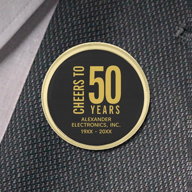 Cheers to 50 Years Business Anniversary Gold Finish Lapel Pin (Change to ANY YEAR anniversary.)