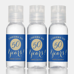 Cheers to 50 Years Deep Blue and Gold Glitter Hand Sanitizer