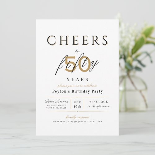 Cheers to 50 years elegant modern classy birthday invitation