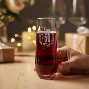 Cheers To 50 Years Fiftieth Birthday Floral Stemless Champagne Flute