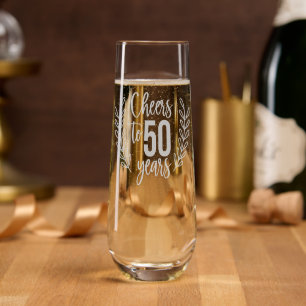 Cheers To 50 Years Fiftieth Birthday Floral Stemless Champagne Flute