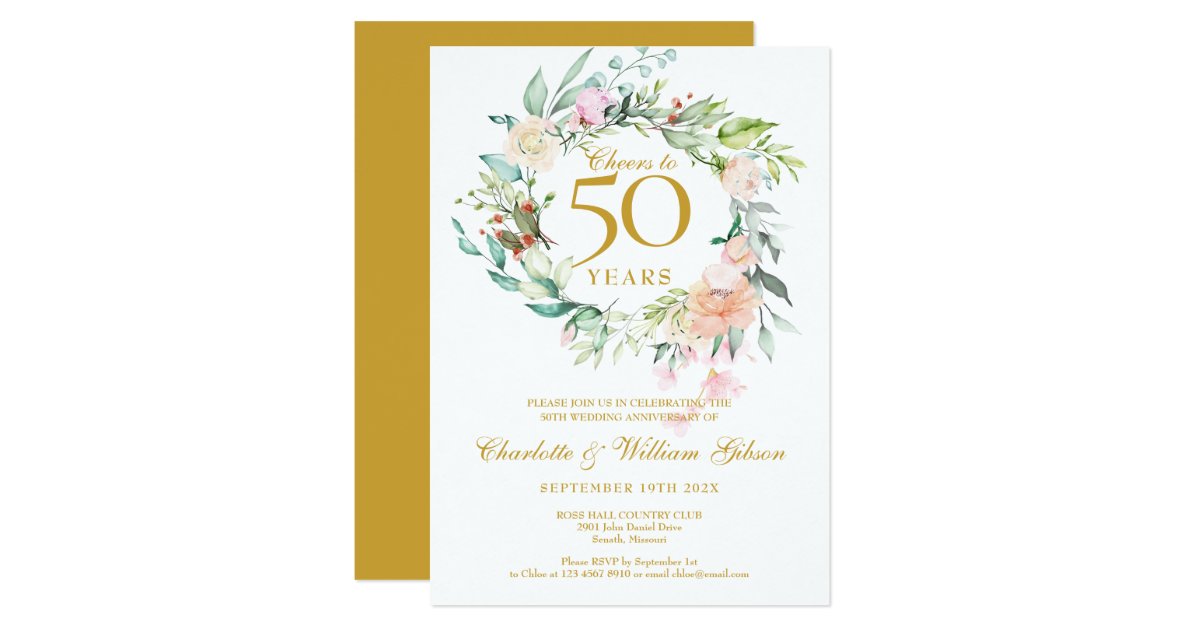 Cheers To 50 Years Floral Anniversary Invitation Zazzle Com