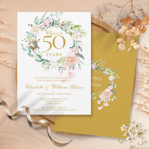 Cheers to 50 Years Floral Anniversary Invitation