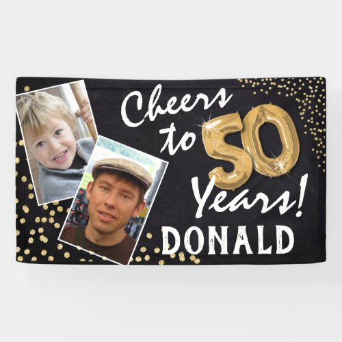 Cheers to 50 Years Gold Balloons Photos Birthday Banner