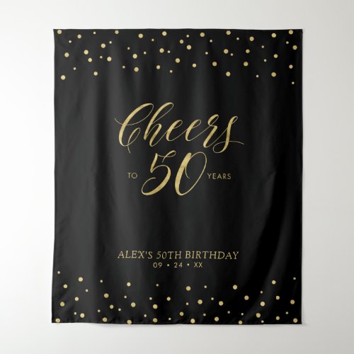 Cheers to 50 years  Gold  Black 50th Birthday Tapestry