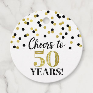 Cheers to 50 Years Gold Black Confetti Favor Tags