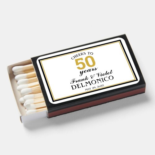 Cheers to 50 Years Gold Black Elegant Matchboxes