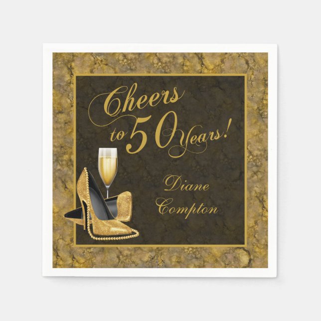 Cheers to 50 Years Gold Black Napkins (Front)