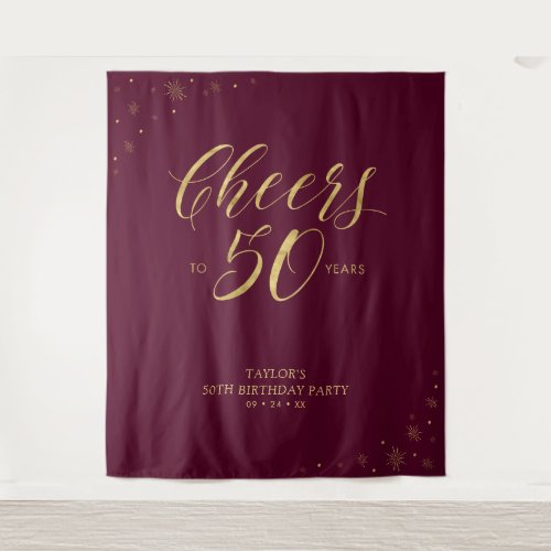 Cheers to 50 years Gold & Burgundy Birthday Party