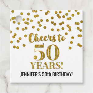 Cheers to 50 Years Gold Glitter Confetti Favor Tags