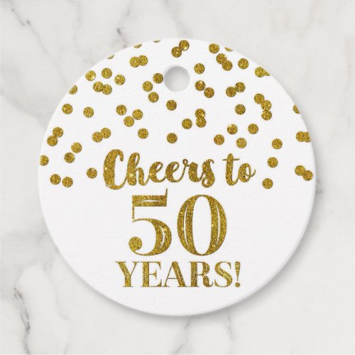 Cheers to 50 Years Gold Glitter Confetti Favor Tags
