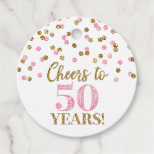 Cheers to 50 Years Gold Pink Confetti Favor Tags