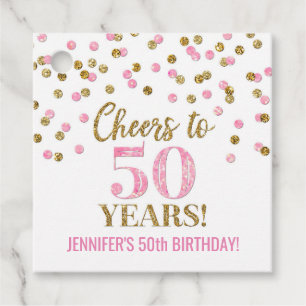 Cheers to 50 Years Gold Pink Confetti Favor Tags