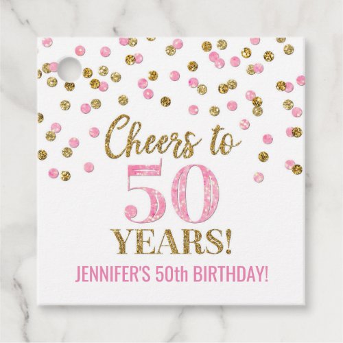 Cheers to 50 Years Gold Pink Confetti Favor Tags
