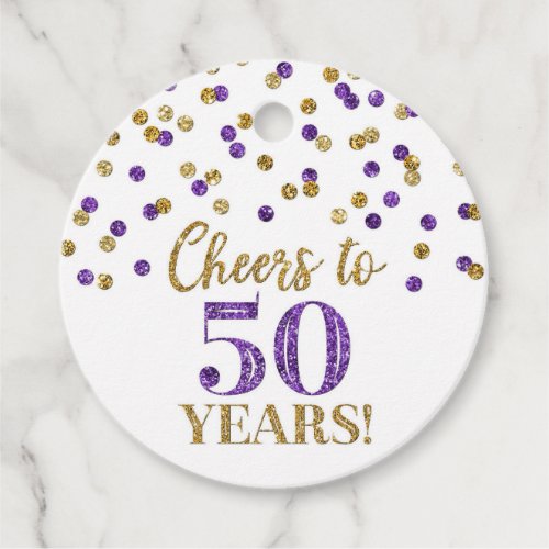 Cheers to 50 Years Gold Purple Confetti Favor Tags