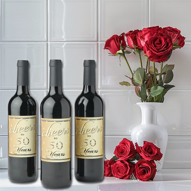 Cheers to 50 Years Gold Satin Glitter Sparkle Wine Label (Creator Uploaded)