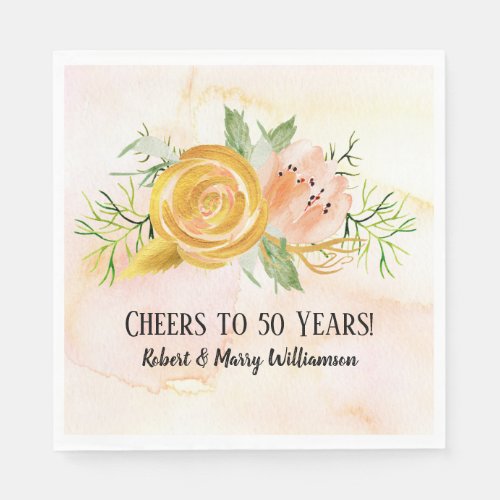 Cheers to 50 Years Golden Anniversary Floral Napkins