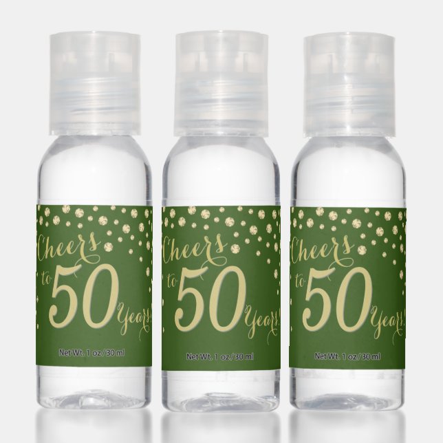 Cheers to 50 Years Green and Gold Diamond Hand Sanitizer (Set)