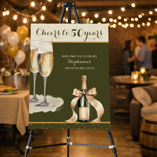 Cheers to 50 Years Green Champagne Birthday Foam Board