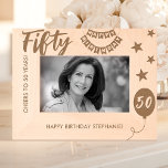 Cheers To 50 Years Happy Birthday Engraved Frames<br><div class="desc">Celebrate the incredible milestone of a 50th birthday with this "Cheers to 50 Years" etched wooden frame. Adorned with festive stars, a celebratory banner, and a custom birthday message, this frame is the perfect keepsake for honoring five decades of wonderful memories. Personalize it with a name to make this unique...</div>