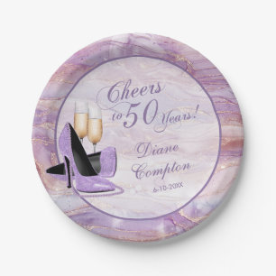 Cheers to 50 Years Lavender Gold Birthday Paper Plates