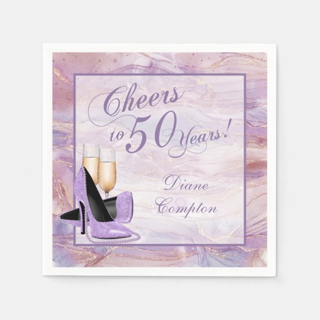 Cheers to 50 Years Lavender Gold Napkins (Front)