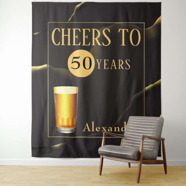 Cheers to 50 Years Mens Fab Birthday Tapestry (In Situ)