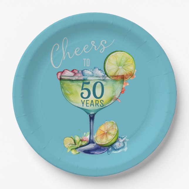 Cheers to 50 Years Milestone Birthday  Paper Plates (Front)