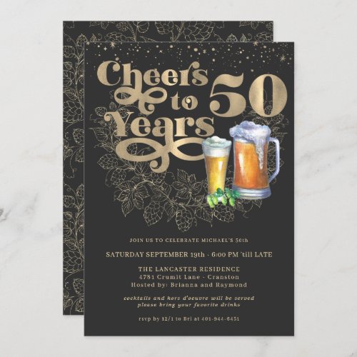 Cheers to 50 Years  Milestone Birthday Party Invitation