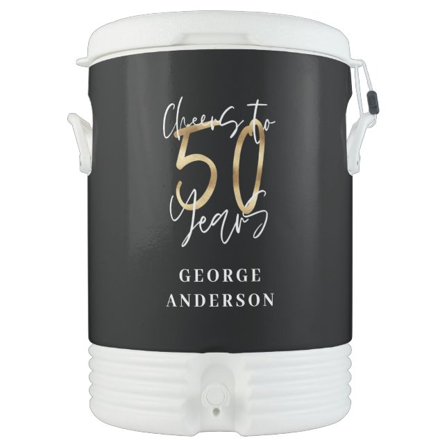 cheers to 50 years modern black and gold beverage cooler (Front)