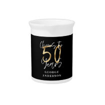 cheers to 50 years modern black and gold beverage pitcher