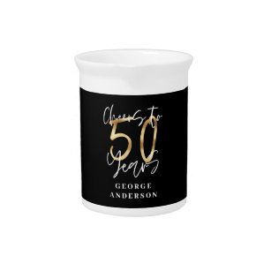 cheers to 50 years modern black and gold beverage pitcher