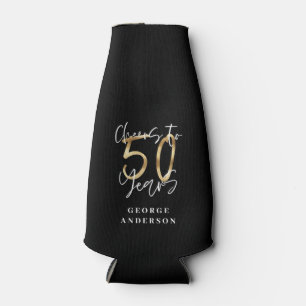 cheers to 50 years modern black and gold bottle cooler