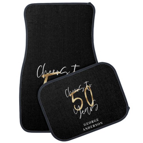 cheers to 50 years modern black and gold car floor mat