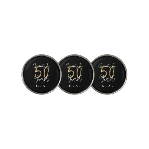 cheers to 50 years modern black and gold golf ball marker