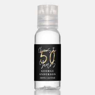 cheers to 50 years modern black and gold hand sanitizer