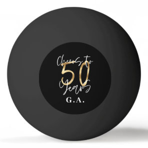 cheers to 50 years modern black and gold ping pong ball