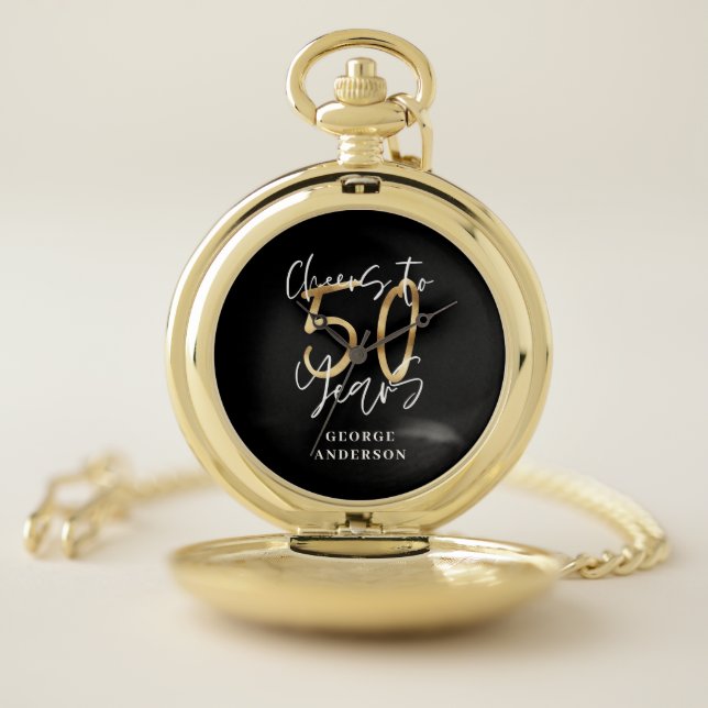 cheers to 50 years modern black and gold pocket watch (Inside)