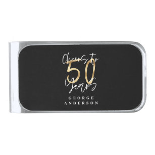 cheers to 50 years modern black and gold silver finish money clip