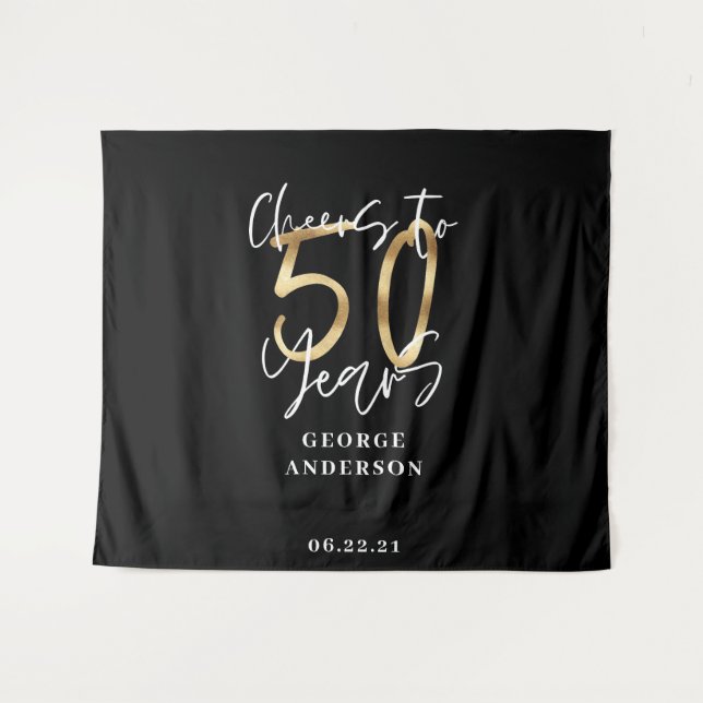 cheers to 50 years modern black and gold tapestry (Front (Horizontal))