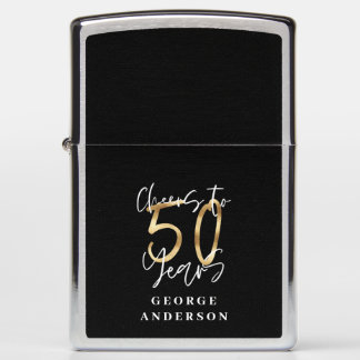 cheers to 50 years modern black and gold zippo lighter