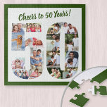 Cheers to 50 Years Number 50 Photo Collage Square Jigsaw Puzzle<br><div class="desc">Say Cheers to 50 Years with a custom photo puzzle for a unique 50th birthday gift. The photo template is set up for you to add your photos which will be displayed in the shape of a number 50. The photo collage has a variety of landscape, square and portrait photos,...</div>