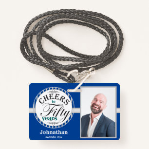 Cheers to 50 Years Party One Photo Blue Badge