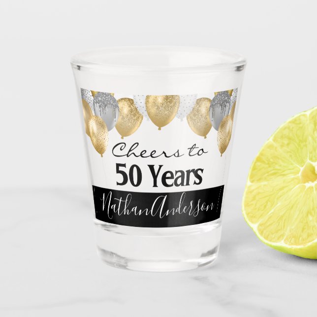 Cheers to 50 Years Personalized Birthday Shot Glass (Front)