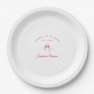 Cheers to 50 Years Pink 50th Birthday Custom Paper Plates
