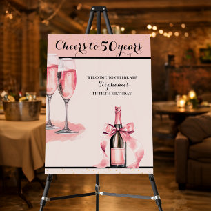 Cheers to 50 Years Pink Champagne Birthday Foam Board
