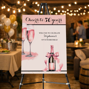 Cheers to 50 Years Pink Champagne Birthday Foam Board